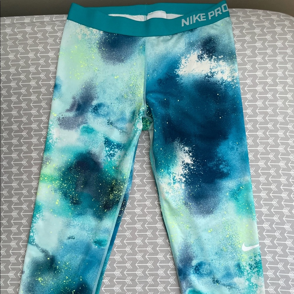 Nike Pro Tie Dye Crop Leggings - Blue Turquoise Capri